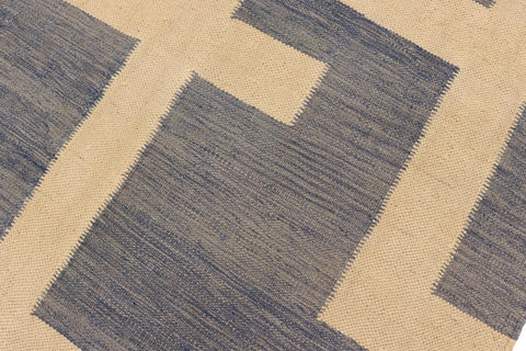 handmade Modern Kilim Blue Beige Hand-Woven RECTANGLE 100% WOOL area rug 5 x 7
