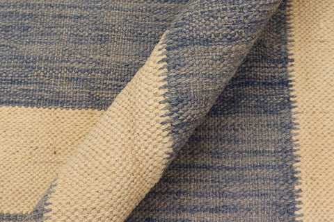 handmade Modern Kilim Blue Beige Hand-Woven RECTANGLE 100% WOOL area rug 5 x 7