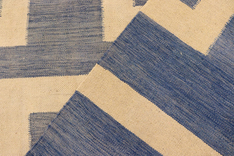handmade Modern Kilim Blue Beige Hand-Woven RECTANGLE 100% WOOL area rug 5 x 7
