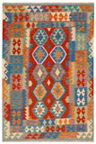 Flat Weave Kilim Antique Navaho Vintage handmade Geometric Kilim Rust Blue Hand-Woven Rectangle 100% Wool Area Rug 5x6 