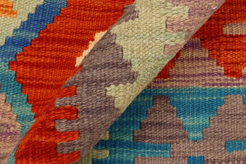 handmade Geometric Kilim Rust Blue Hand-Woven RECTANGLE 100% WOOL area rug 5x6