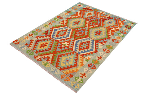 handmade Geometric Kilim Rust Blue Hand-Woven RECTANGLE 100% WOOL area rug 5 x 7