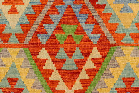 handmade Geometric Kilim Rust Blue Hand-Woven RECTANGLE 100% WOOL area rug 5 x 7