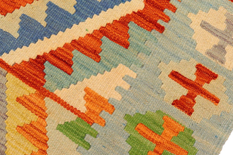 handmade Geometric Kilim Rust Blue Hand-Woven RECTANGLE 100% WOOL area rug 5 x 7