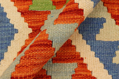 handmade Geometric Kilim Rust Blue Hand-Woven RECTANGLE 100% WOOL area rug 5 x 7