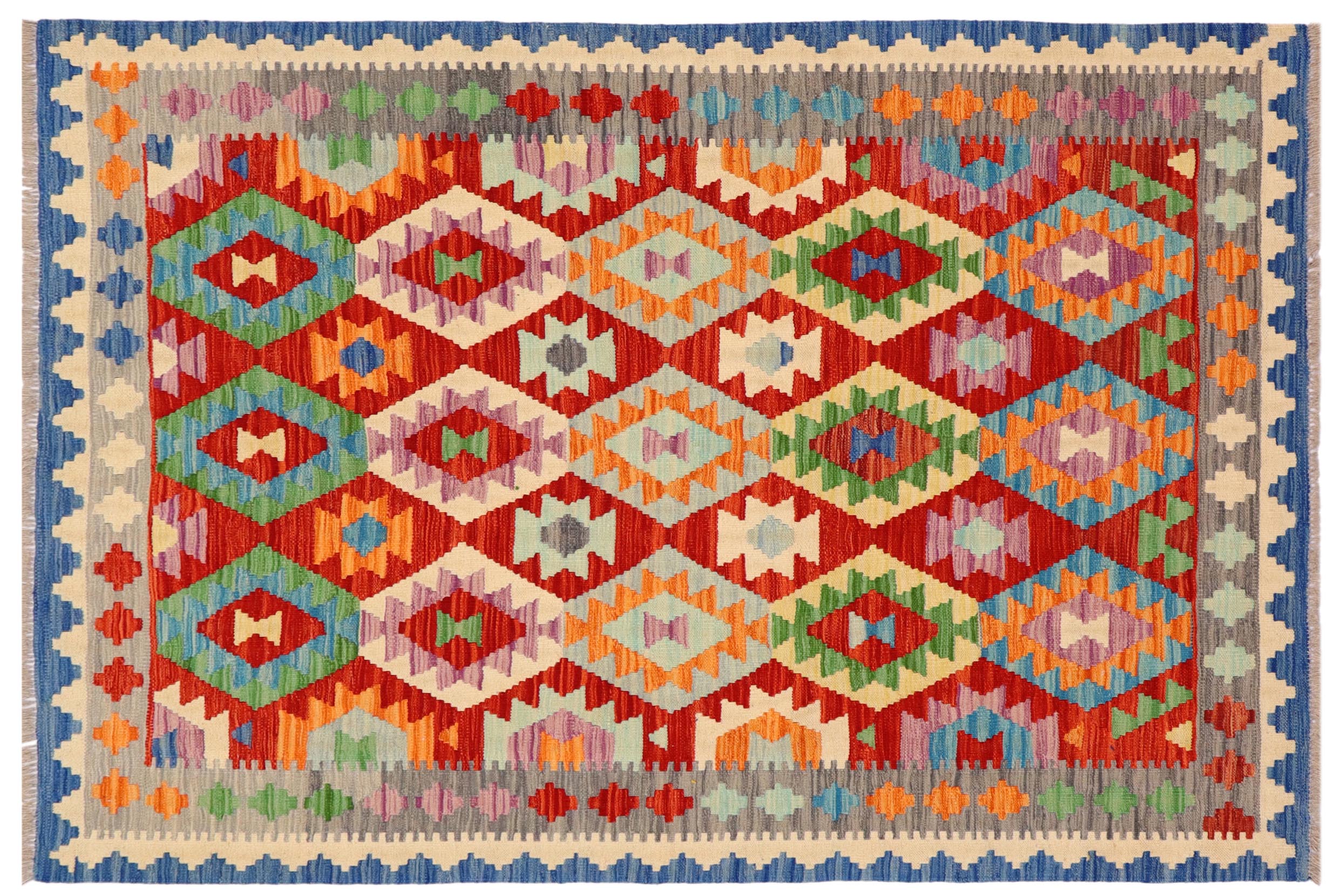 handmade Geometric Kilim Rust Gray Hand-Woven RECTANGLE 100% WOOL area rug 5x6