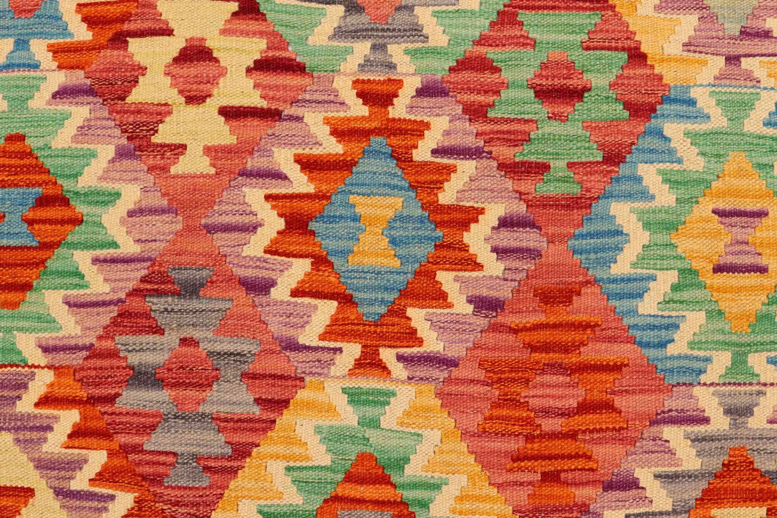handmade Geometric Kilim Red Blue Hand-Woven RECTANGLE 100% WOOL area rug 5 x 7