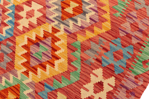 handmade Geometric Kilim Red Blue Hand-Woven RECTANGLE 100% WOOL area rug 5 x 7