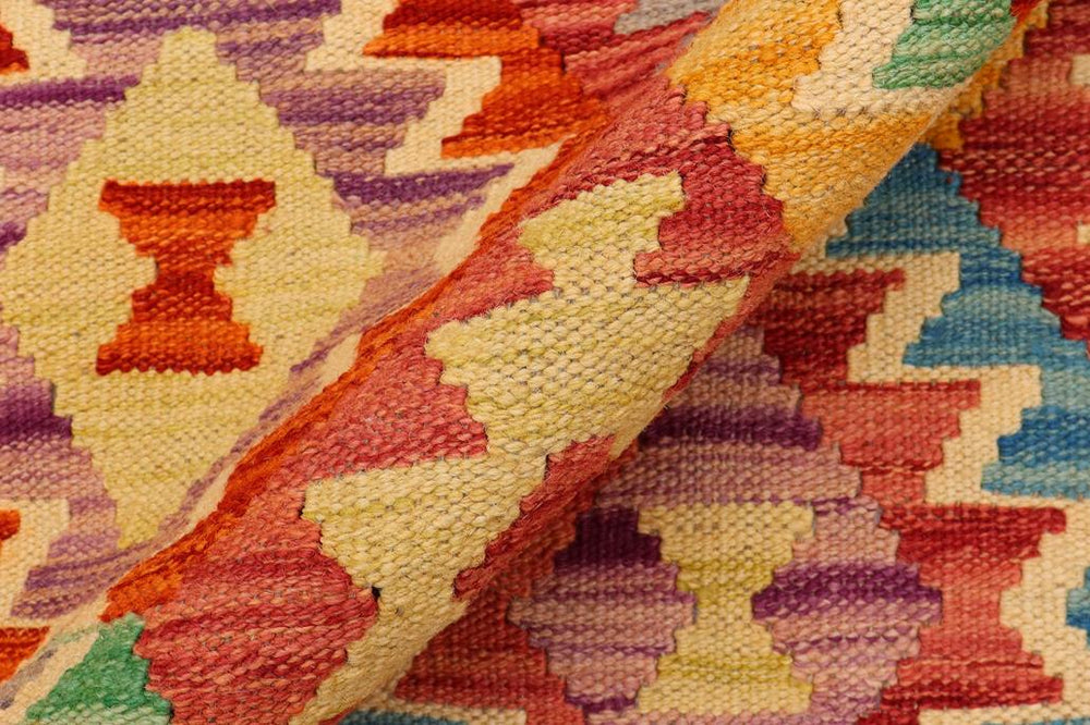 Flat Weave Kilim Antique Navaho Vintage handmade Geometric Kilim Red Blue Hand-Woven Rectangle 100% Wool Area Rug 5x7 