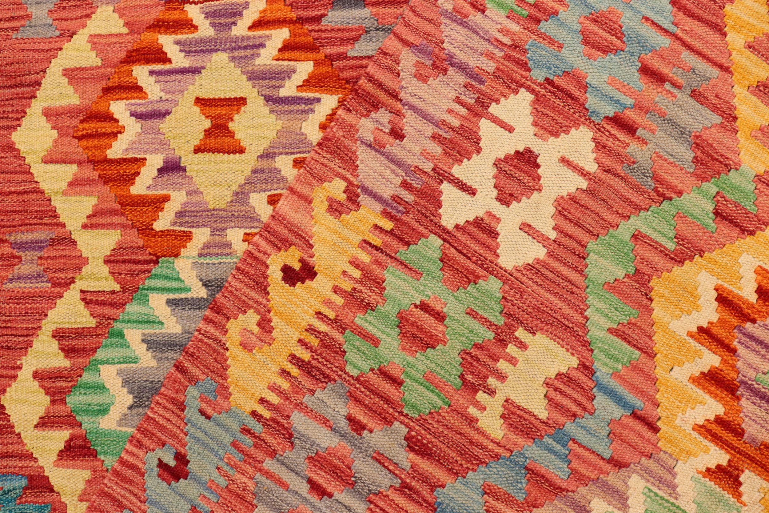 handmade Geometric Kilim Red Blue Hand-Woven RECTANGLE 100% WOOL area rug 5 x 7