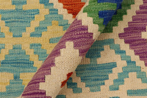 handmade Geometric Kilim Rust Blue Hand-Woven RECTANGLE 100% WOOL area rug 5 x 7