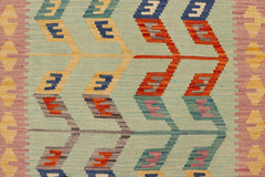 Flat Weave Kilim Antique Navaho Vintage handmade Modern Kilim Blue Beige Hand-Woven Rectangle 100% Wool Area Rug 4x6 