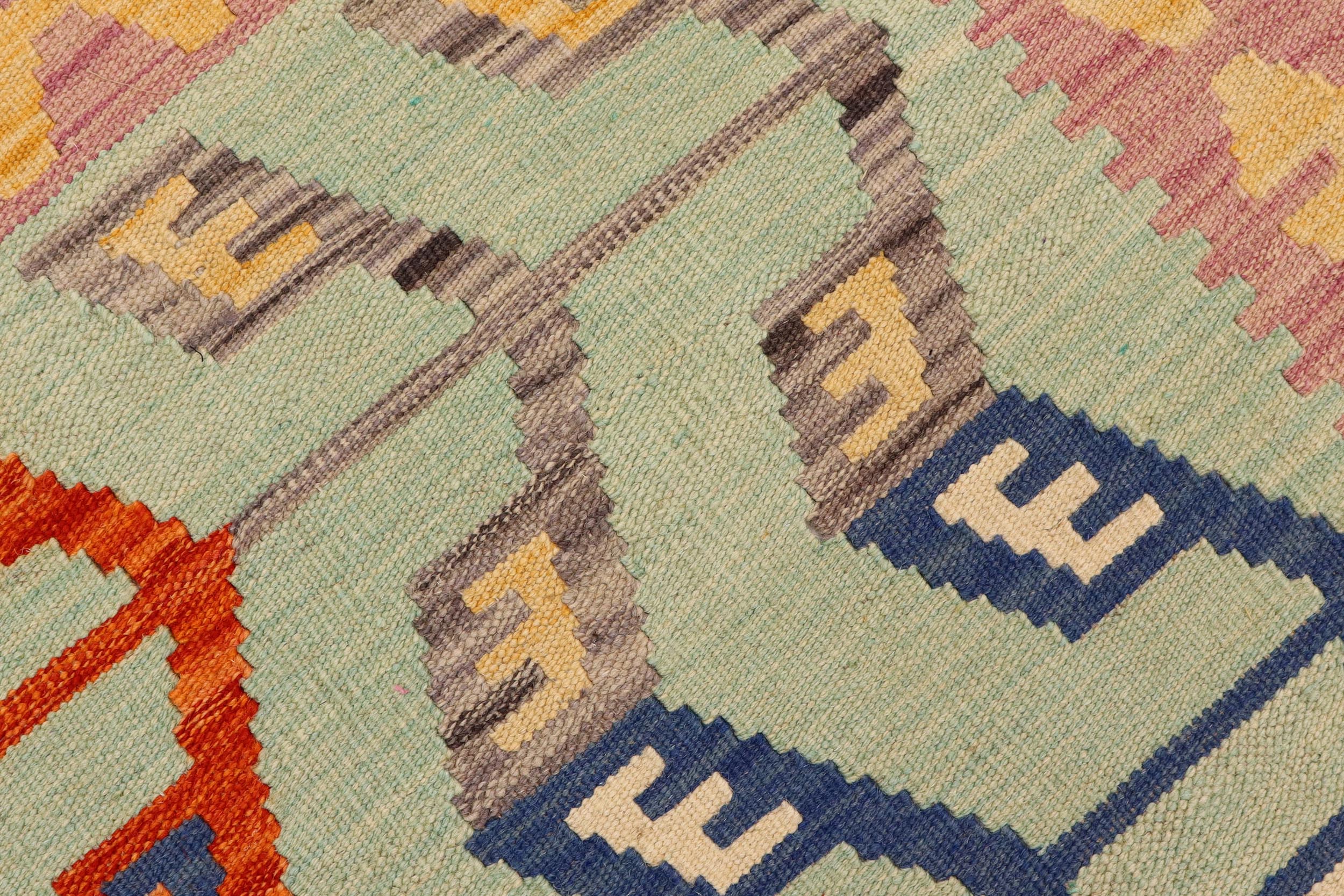handmade Modern Kilim Blue Beige Hand-Woven RECTANGLE 100% WOOL area rug 4x6