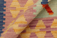 Flat Weave Kilim Antique Navaho Vintage handmade Modern Kilim Blue Beige Hand-Woven Rectangle 100% Wool Area Rug 4x6 