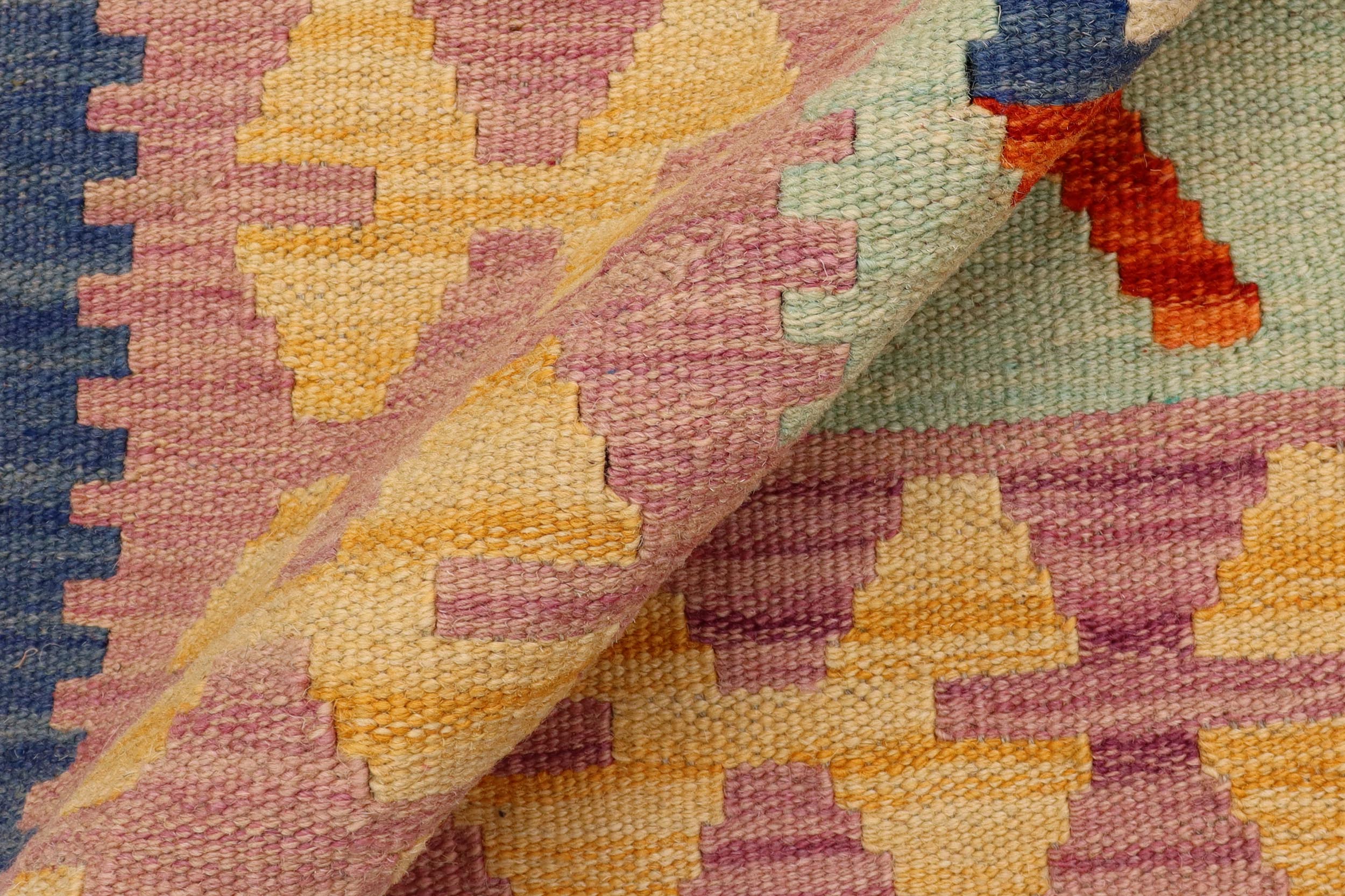 handmade Modern Kilim Blue Beige Hand-Woven RECTANGLE 100% WOOL area rug 4x6