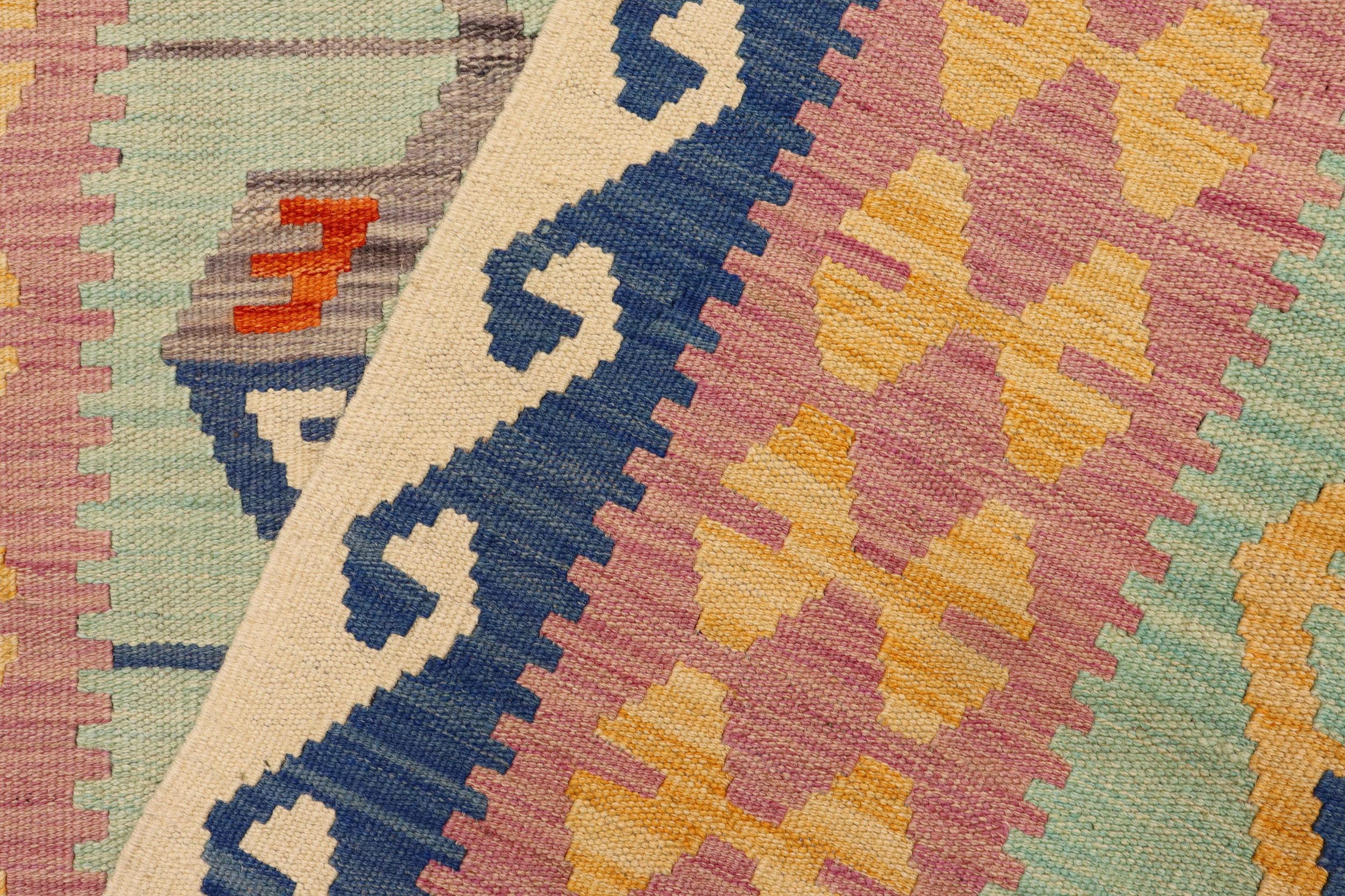 handmade Modern Kilim Blue Beige Hand-Woven RECTANGLE 100% WOOL area rug 4x6
