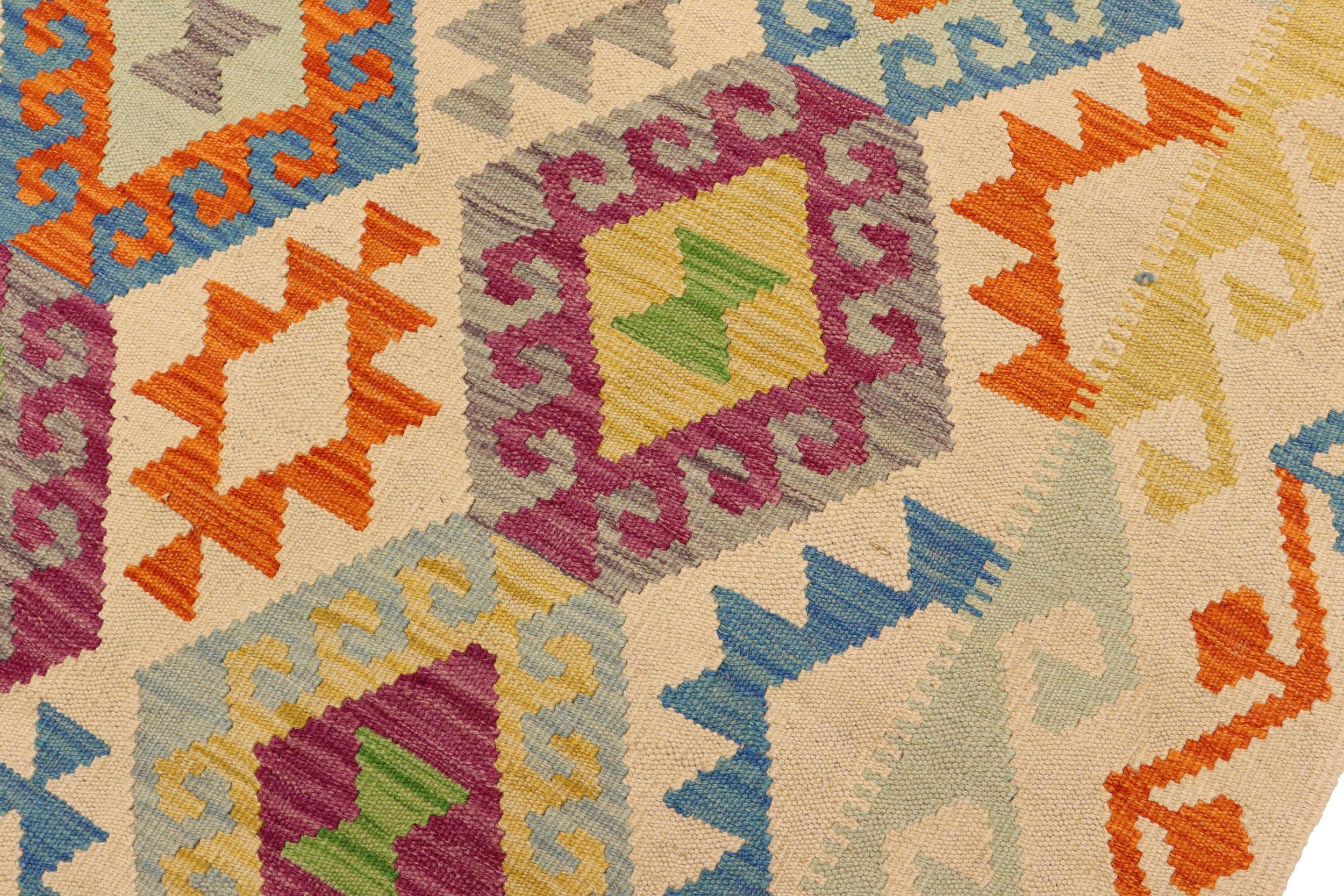 handmade Geometric Kilim Beige Blue Hand-Woven RECTANGLE 100% WOOL area rug 5 x 7