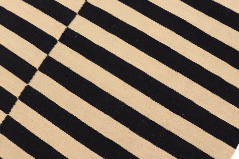 handmade Modern Kilim Beige Black Hand-Woven RECTANGLE 100% WOOL area rug 5 x 8