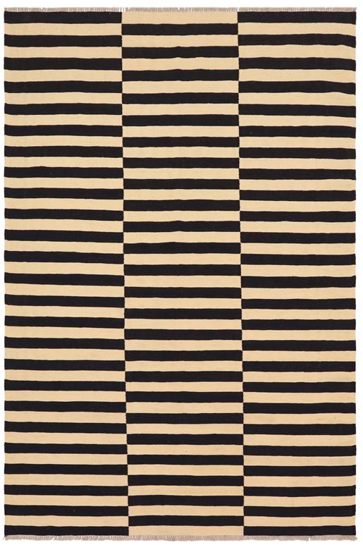 Flat Weave Kilim Antique Navaho Vintage handmade Modern Kilim Beige Black Hand-Woven Rectangle 100% Wool Area Rug 5x8 