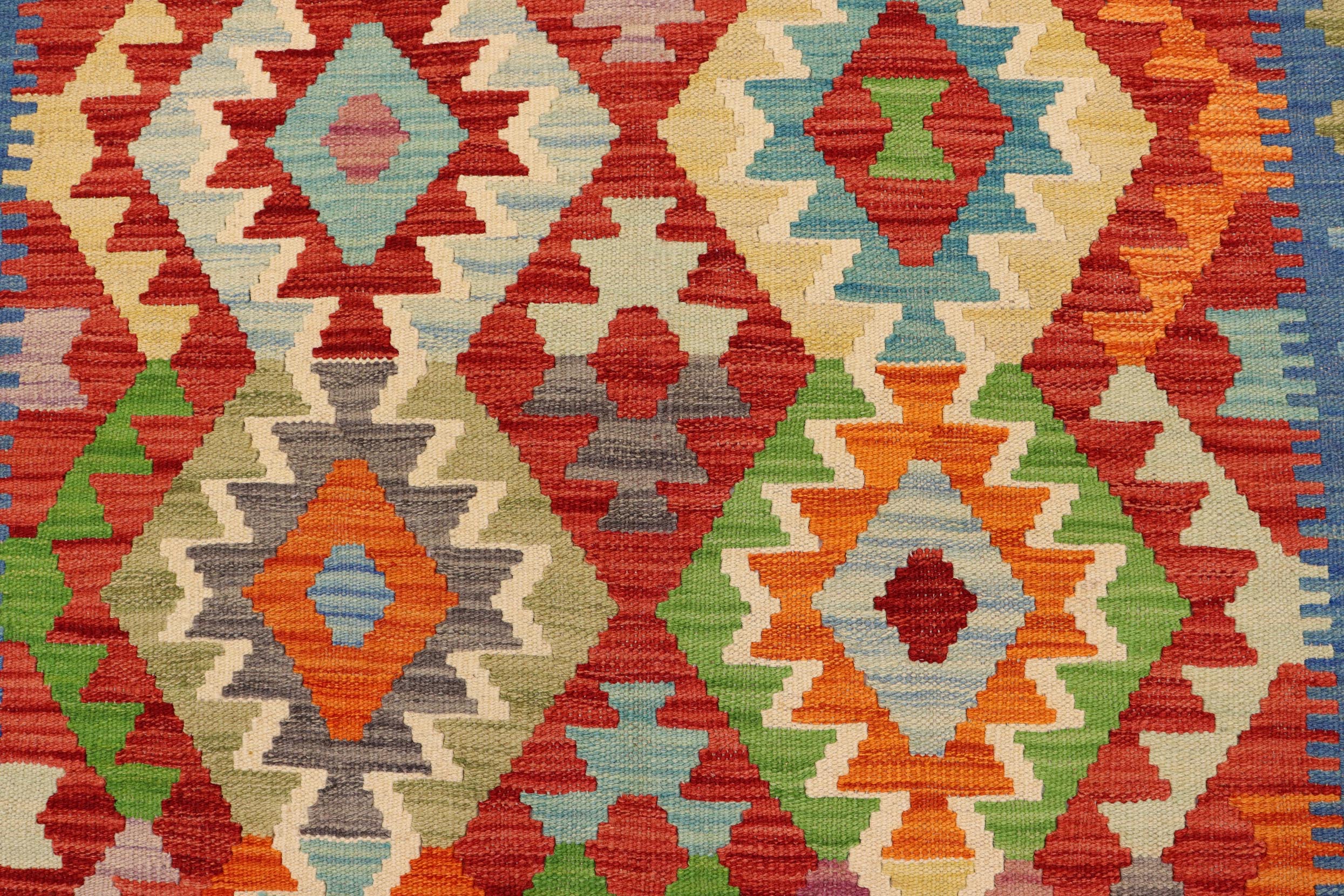 handmade Geometric Kilim Red Blue Hand-Woven RECTANGLE 100% WOOL area rug 5x6