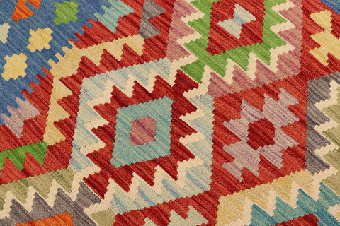 handmade Geometric Kilim Red Blue Hand-Woven RECTANGLE 100% WOOL area rug 5x6