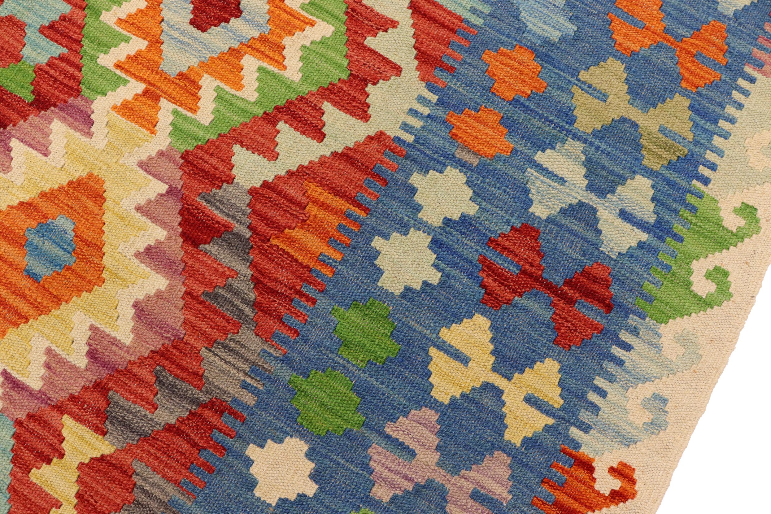 handmade Geometric Kilim Red Blue Hand-Woven RECTANGLE 100% WOOL area rug 5x6