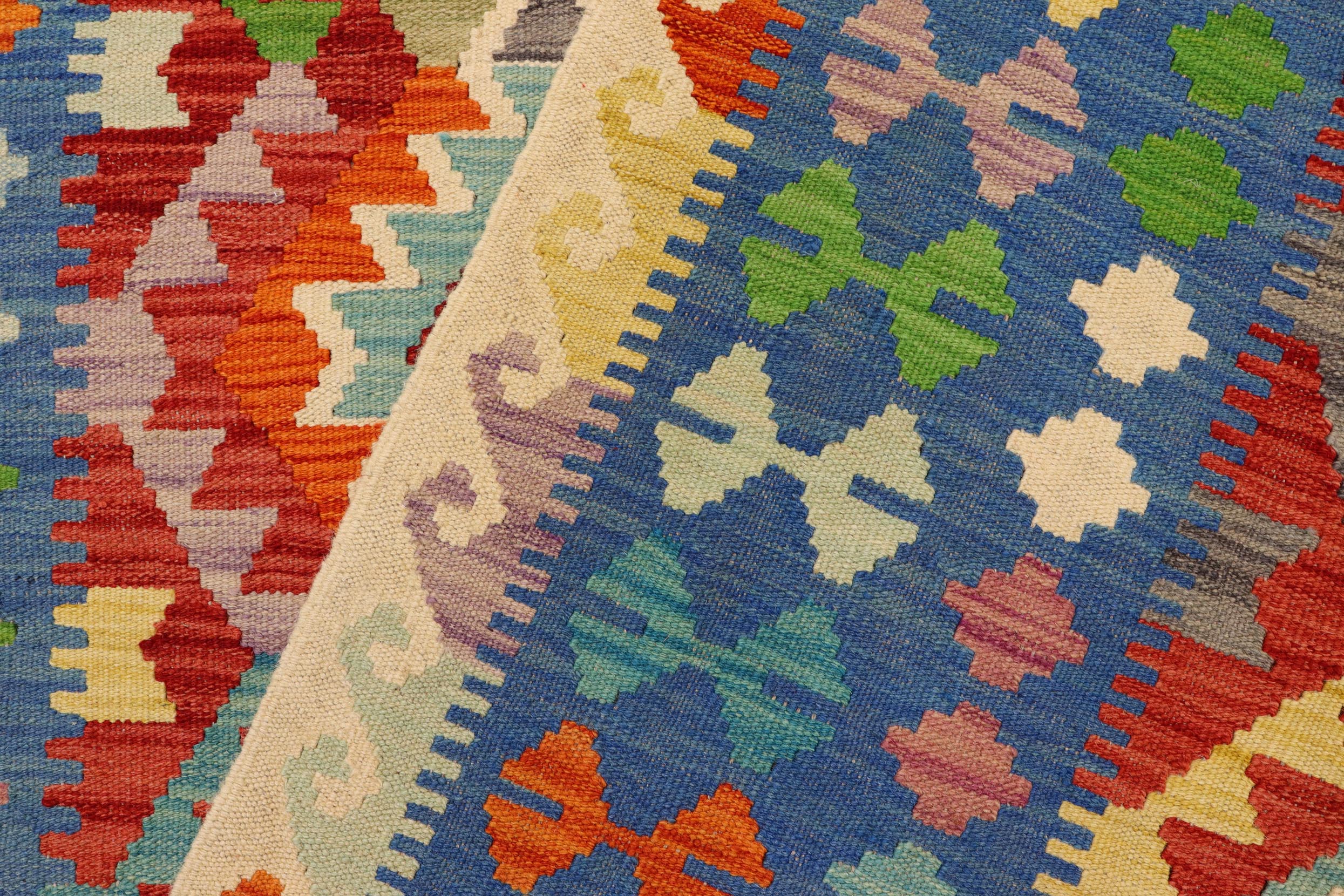 handmade Geometric Kilim Red Blue Hand-Woven RECTANGLE 100% WOOL area rug 5x6