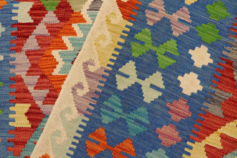 handmade Geometric Kilim Red Blue Hand-Woven RECTANGLE 100% WOOL area rug 5x6