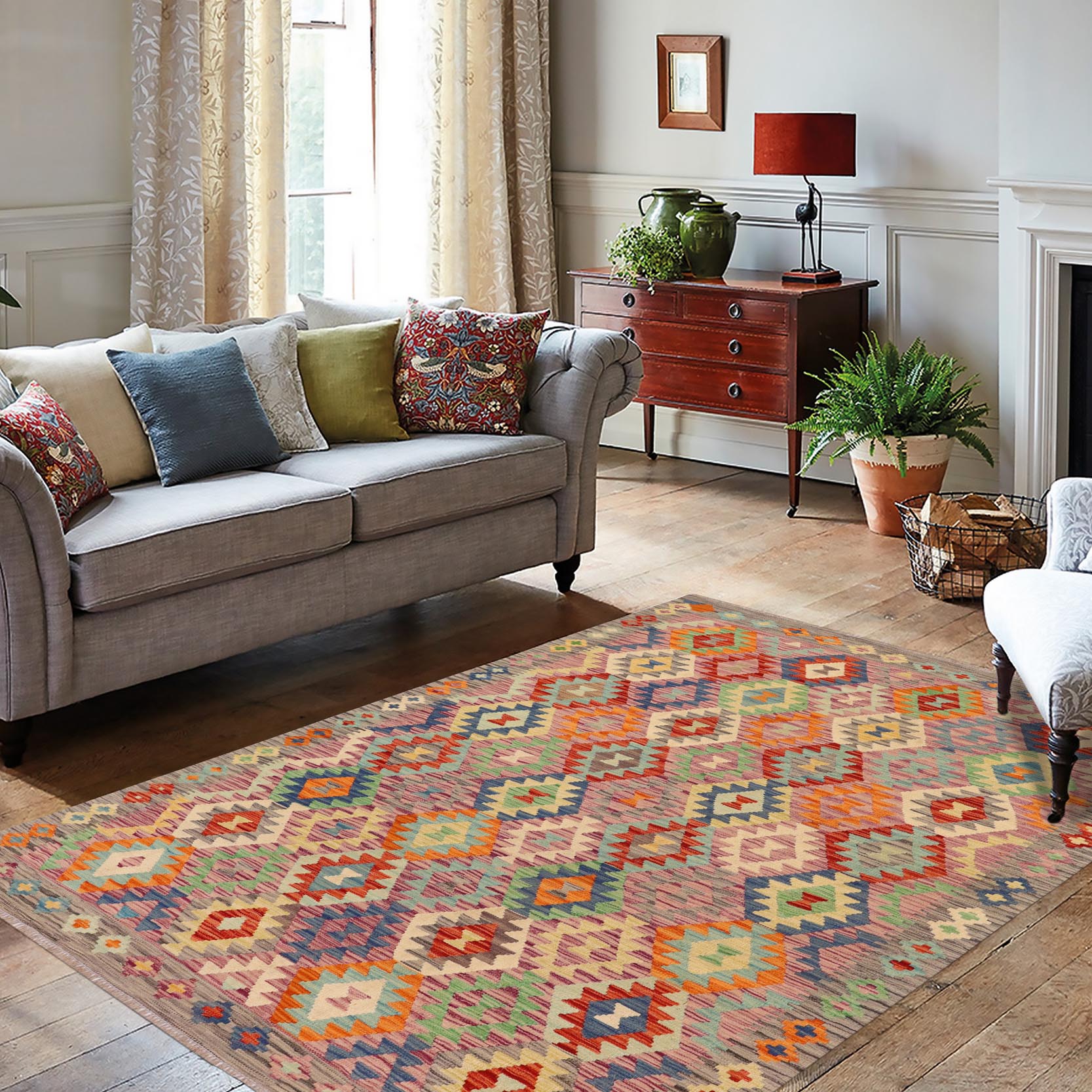 handmade Geometric Kilim Rust Gray Hand-Woven RECTANGLE 100% WOOL area rug 6 x 8