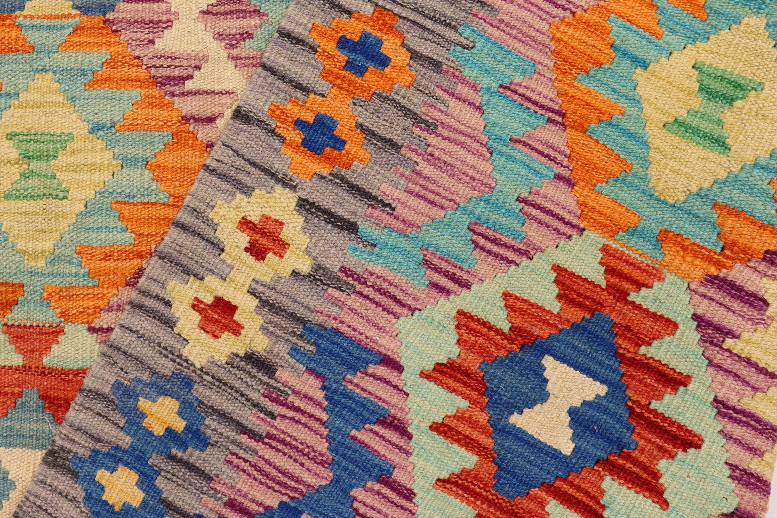 handmade Geometric Kilim Rust Gray Hand-Woven RECTANGLE 100% WOOL area rug 6 x 8