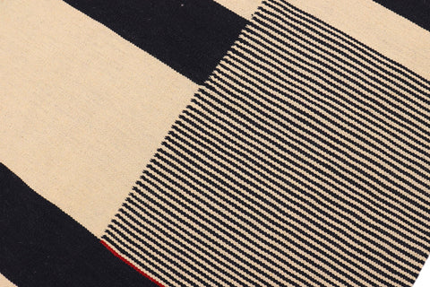 handmade Modern Kilim Beige Black Hand-Woven RECTANGLE 100% WOOL area rug 5 x 8