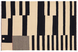Flat Weave Kilim, Antique, Navaho, Vintage, Handmade, Modern Kilim Beige Black Hand-Woven Rectangle 100% Wool Area Rug 5 x 8
