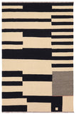 Flat Weave Kilim Antique Navaho Vintage handmade Modern Kilim Beige Black Hand-Woven Rectangle 100% Wool Area Rug 5x8 