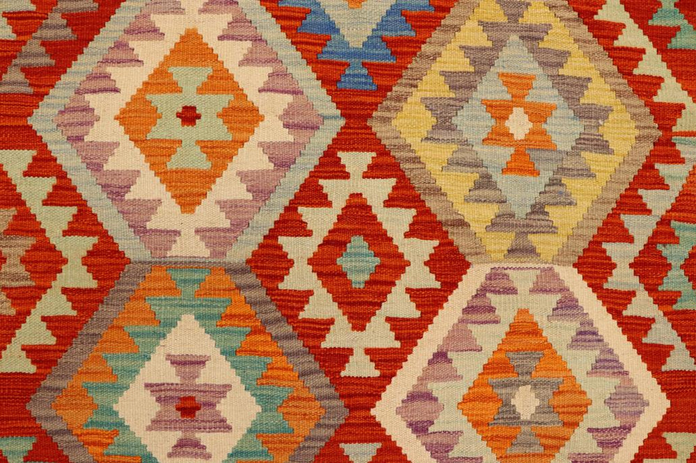 Flat Weave Kilim Antique Navaho Vintage handmade Geometric Kilim Rust Blue Hand-Woven Rectangle 100% Wool Area Rug 6x8 