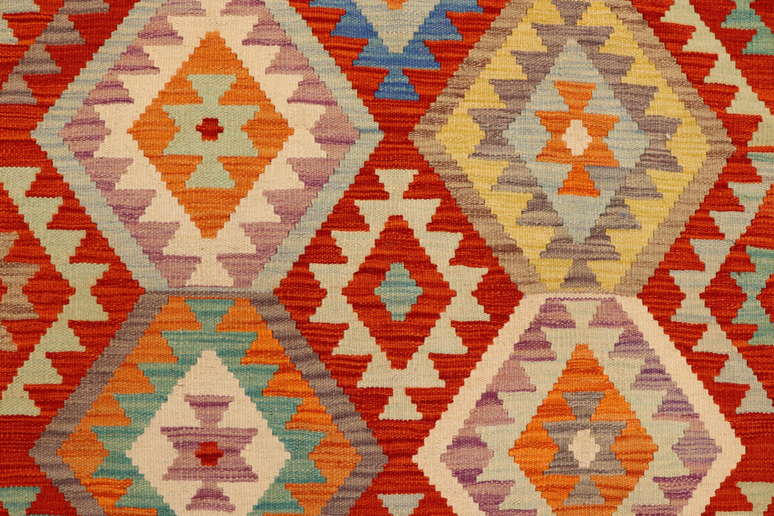 handmade Geometric Kilim Rust Blue Hand-Woven RECTANGLE 100% WOOL area rug 6 x 8