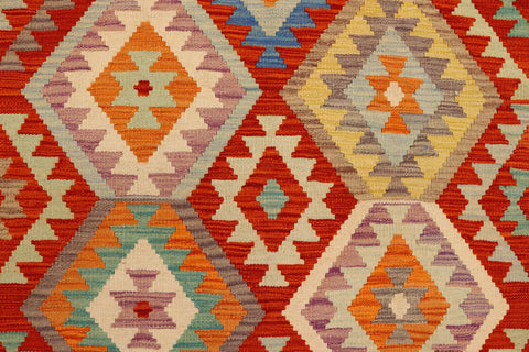 handmade Geometric Kilim Rust Blue Hand-Woven RECTANGLE 100% WOOL area rug 6 x 8