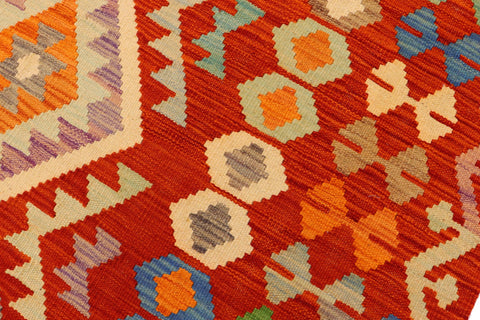 handmade Geometric Kilim Rust Blue Hand-Woven RECTANGLE 100% WOOL area rug 6 x 8