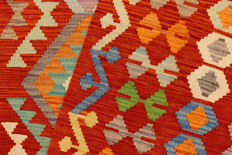 handmade Geometric Kilim Rust Blue Hand-Woven RECTANGLE 100% WOOL area rug 6 x 8