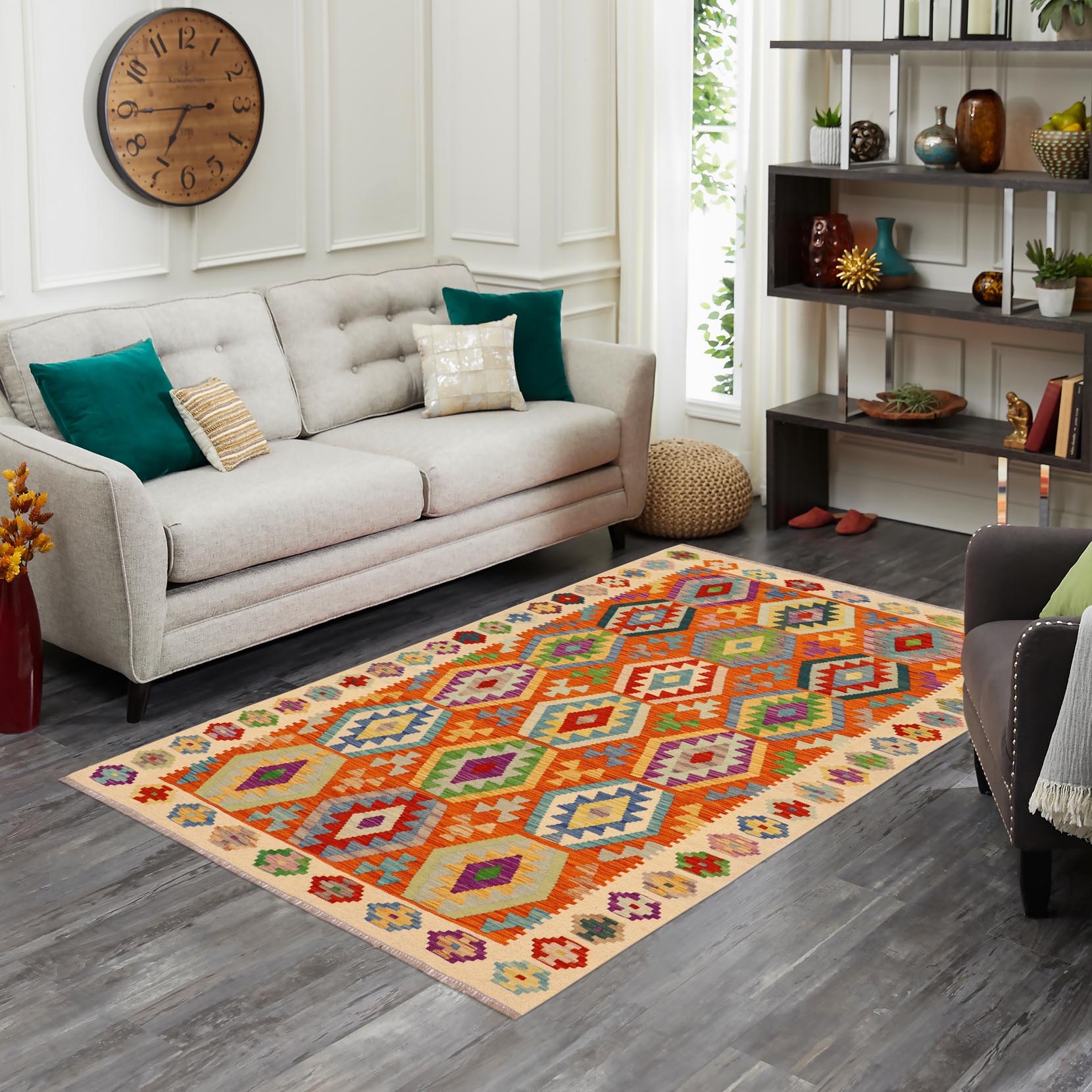 handmade Geometric Kilim Rust Beige Hand-Woven RECTANGLE 100% WOOL area rug 5x6