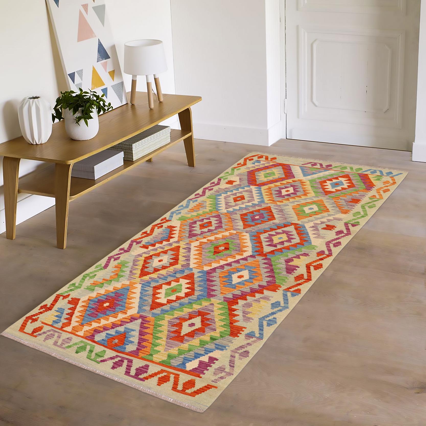 handmade Geometric Kilim Rust Blue Hand-Woven RECTANGLE 100% WOOL area rug 3 x 6