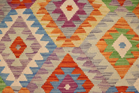 handmade Geometric Kilim Rust Blue Hand-Woven RECTANGLE 100% WOOL area rug 3 x 6