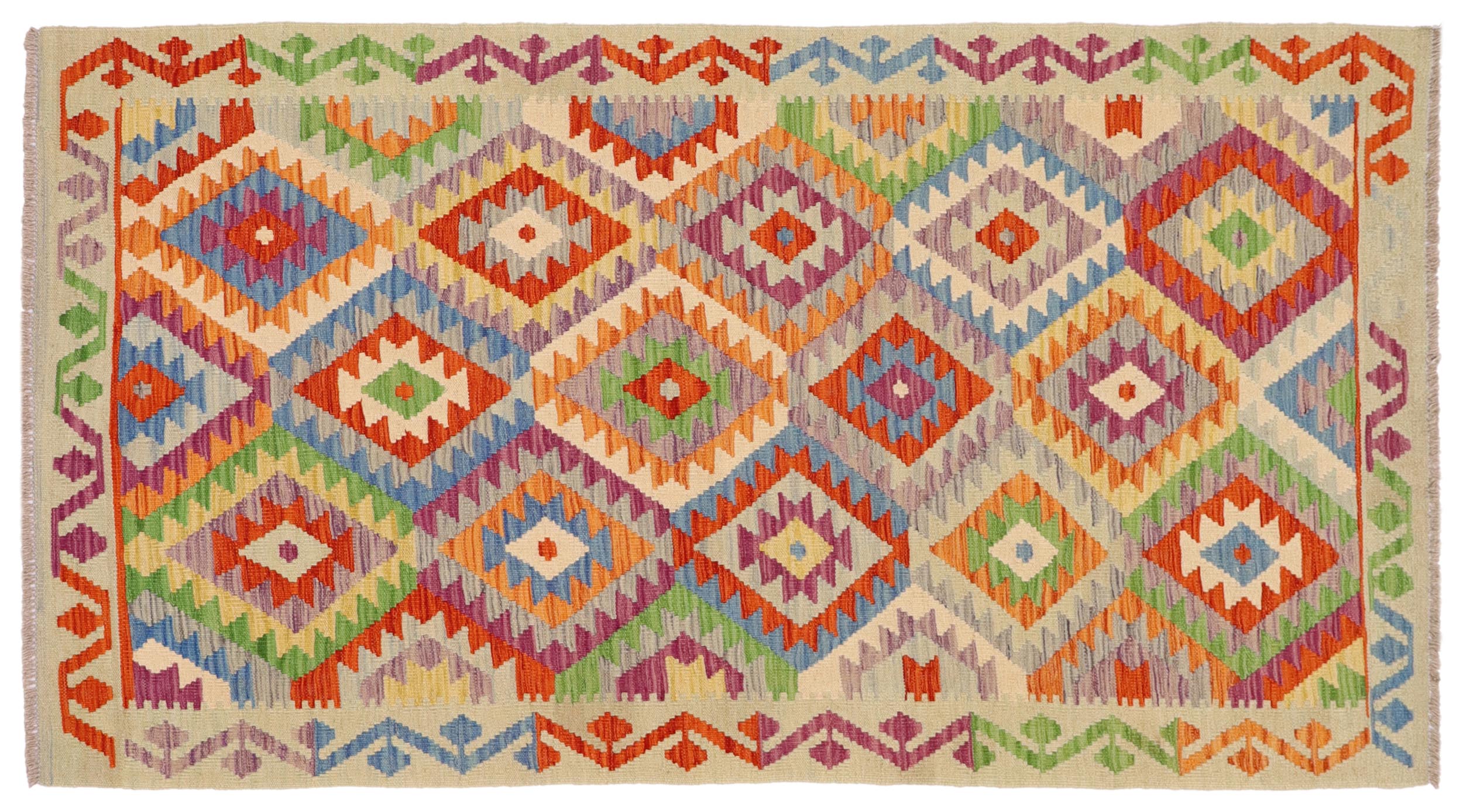 handmade Geometric Kilim Rust Blue Hand-Woven RECTANGLE 100% WOOL area rug 3 x 6