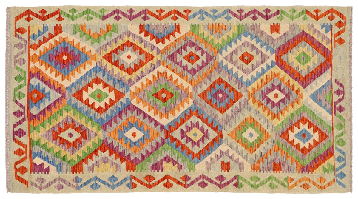 handmade Geometric Kilim Rust Blue Hand-Woven RECTANGLE 100% WOOL area rug 3 x 6