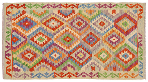 handmade Geometric Kilim Rust Blue Hand-Woven RECTANGLE 100% WOOL area rug 3 x 6