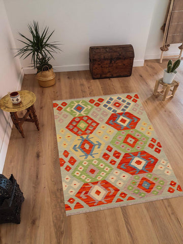 handmade Geometric Kilim Blue Rust Hand-Woven RECTANGLE 100% WOOL area rug 3 x 4