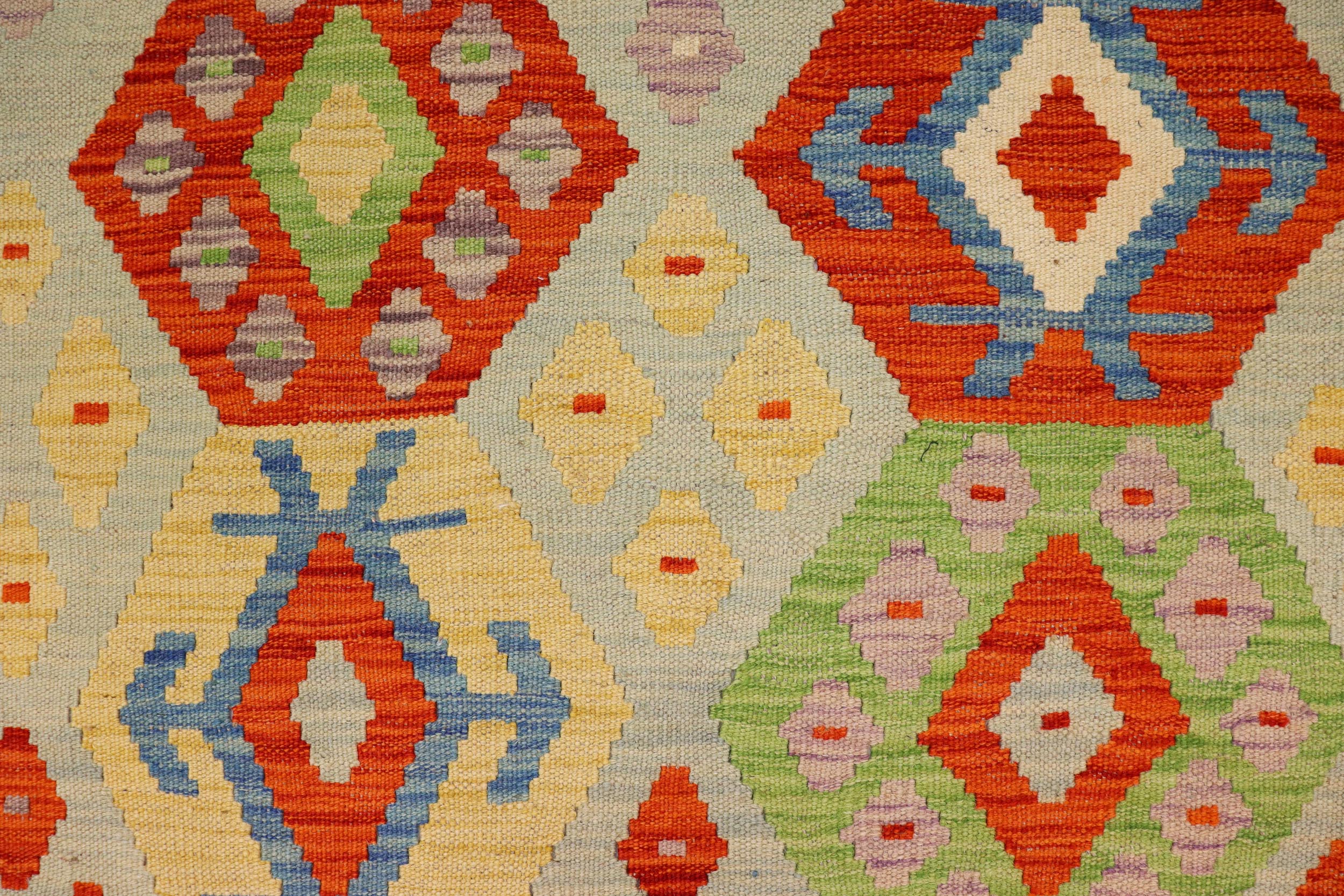 handmade Geometric Kilim Blue Rust Hand-Woven RECTANGLE 100% WOOL area rug 3 x 4