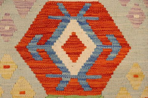 handmade Geometric Kilim Blue Rust Hand-Woven RECTANGLE 100% WOOL area rug 3 x 4