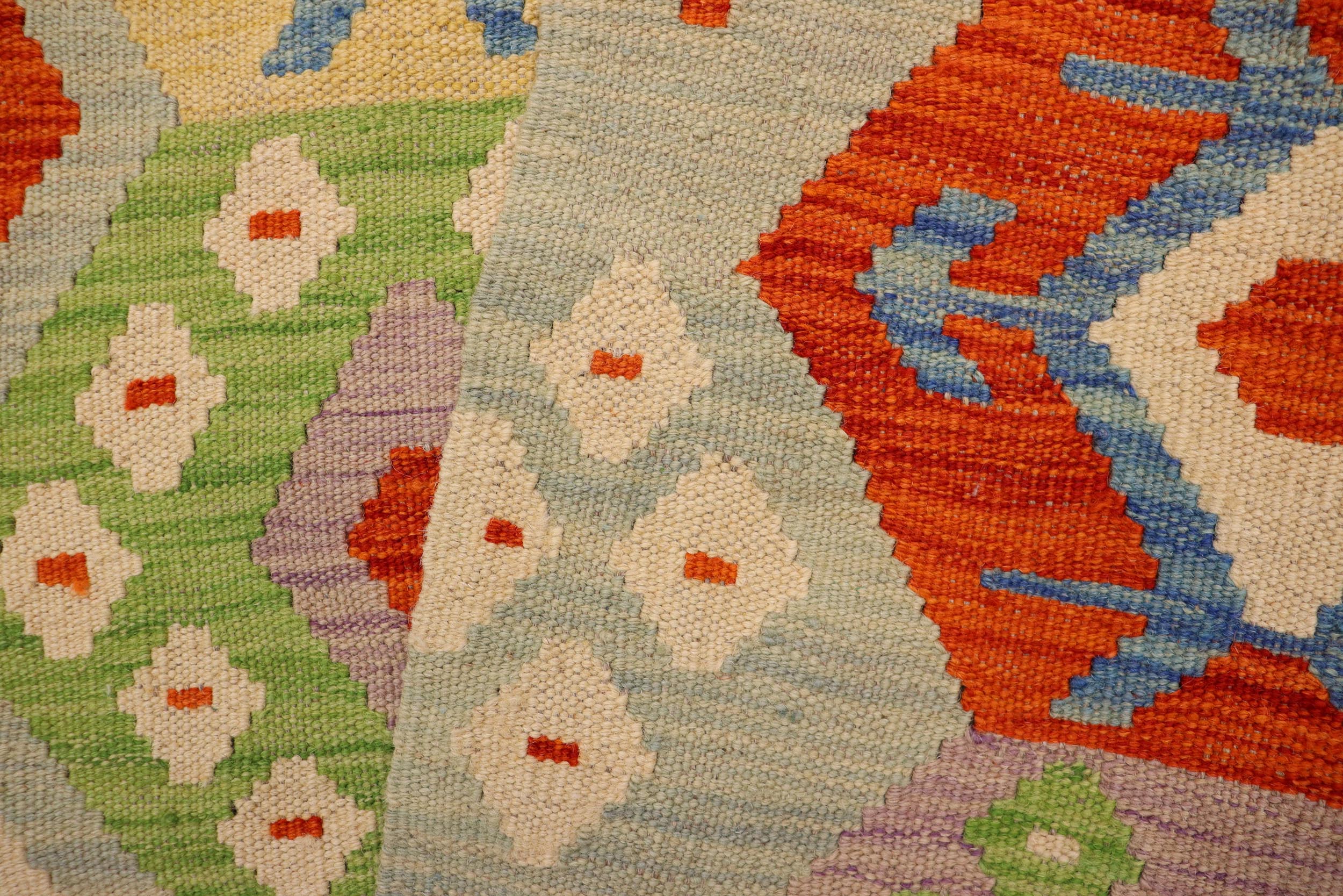 handmade Geometric Kilim Blue Rust Hand-Woven RECTANGLE 100% WOOL area rug 3 x 4