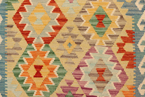 handmade Geometric Kilim Gold Blue Hand-Woven RUNNER 100% WOOL area rug 3 x 7