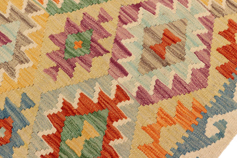 handmade Geometric Kilim Gold Blue Hand-Woven RUNNER 100% WOOL area rug 3 x 7